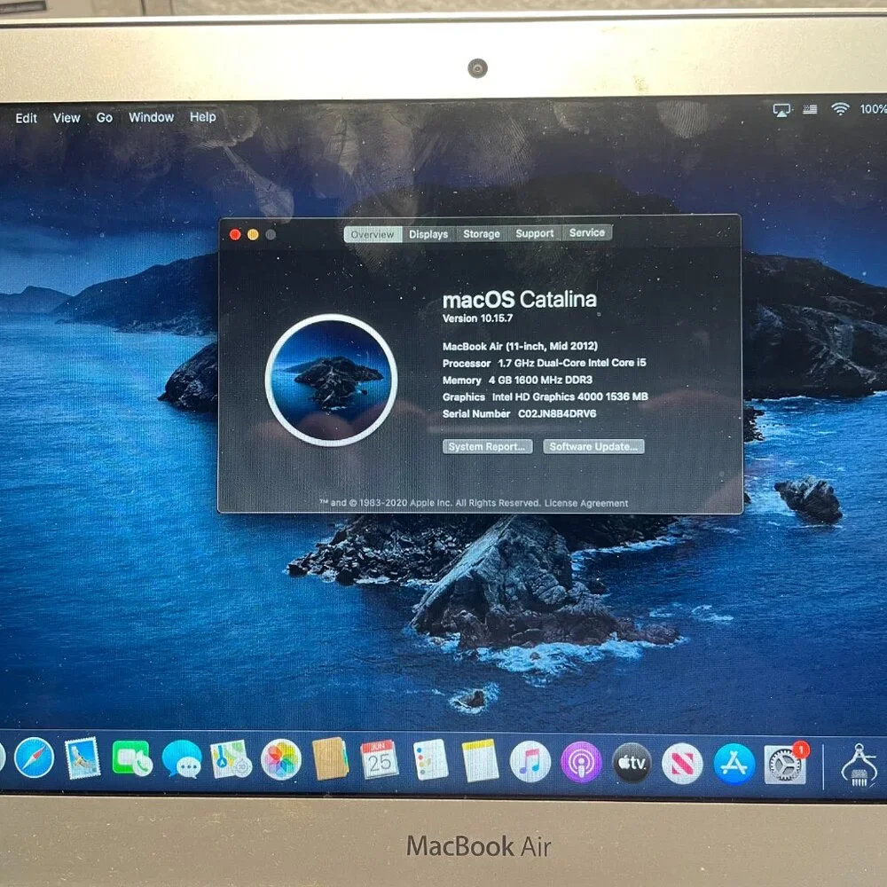 Apple MacBook Air MD223LL/A 2012 i5 1.70GHz 4GB RAM 64GB SSD 11 inch - Catalina